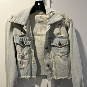Light Wash Distressed Crop Jean Jacket